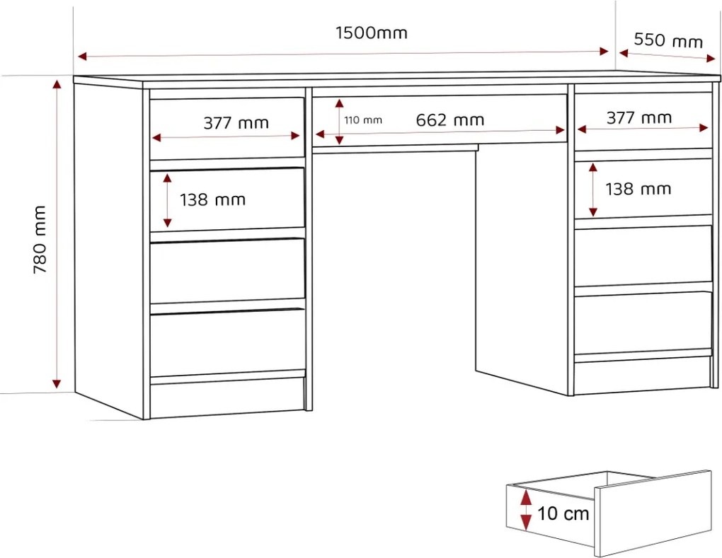PÍSACÍ STÔL ANETT DOUBLE BIELY LESK 150 cm
