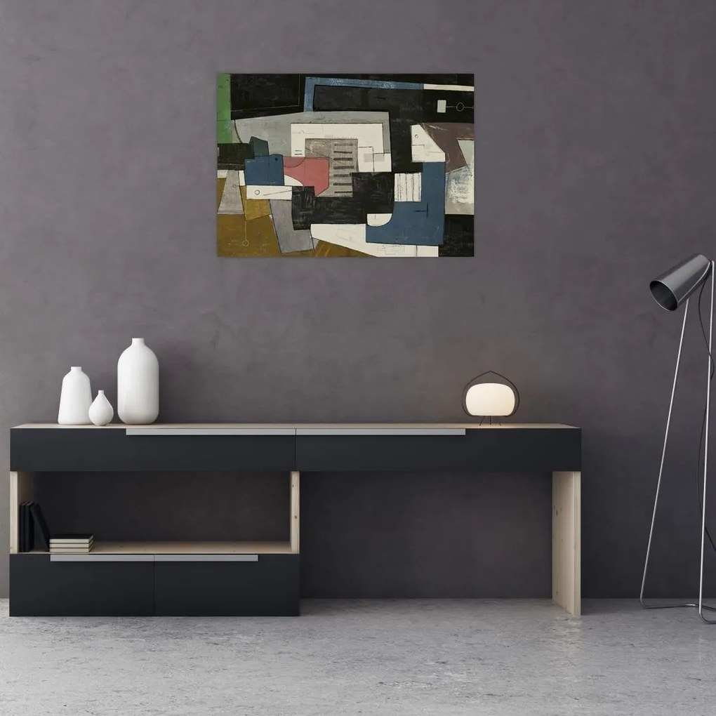 Sklenený obraz - Abstrakcia, kubizmus (70x50 cm)