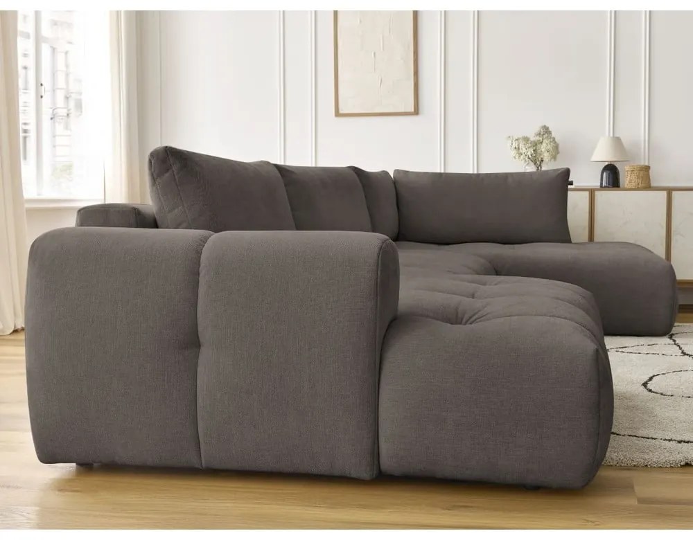 Taupe rozkladacia/s úložným priestorom rohová pohovka (pravý roh/do tvaru "U") Fuji – Bobochic Paris