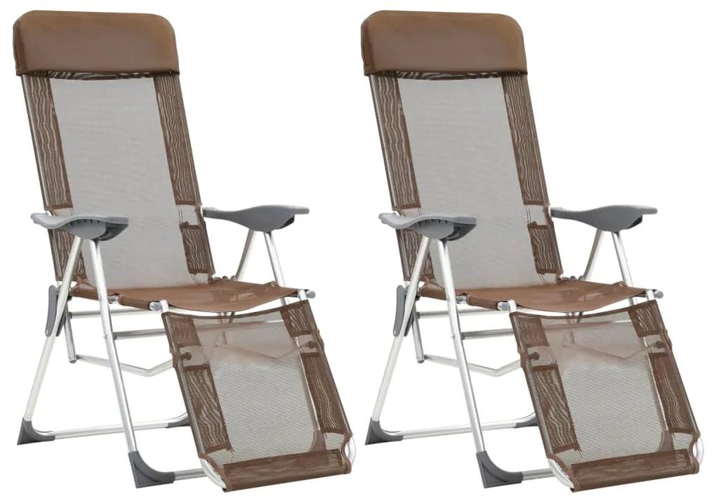 Skladacie kempingové stoličky s podnožkami 2ks hnedé textilén 360148