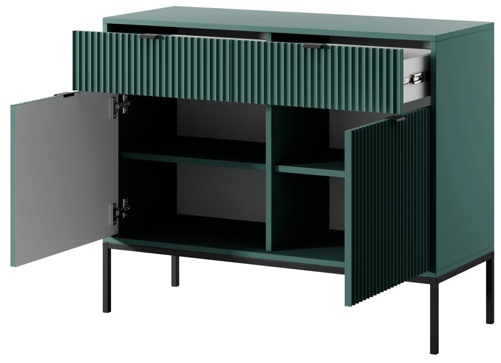 Komoda Nova 104 cm so zásuvkami zelená/čierne úchytky a čierny rám