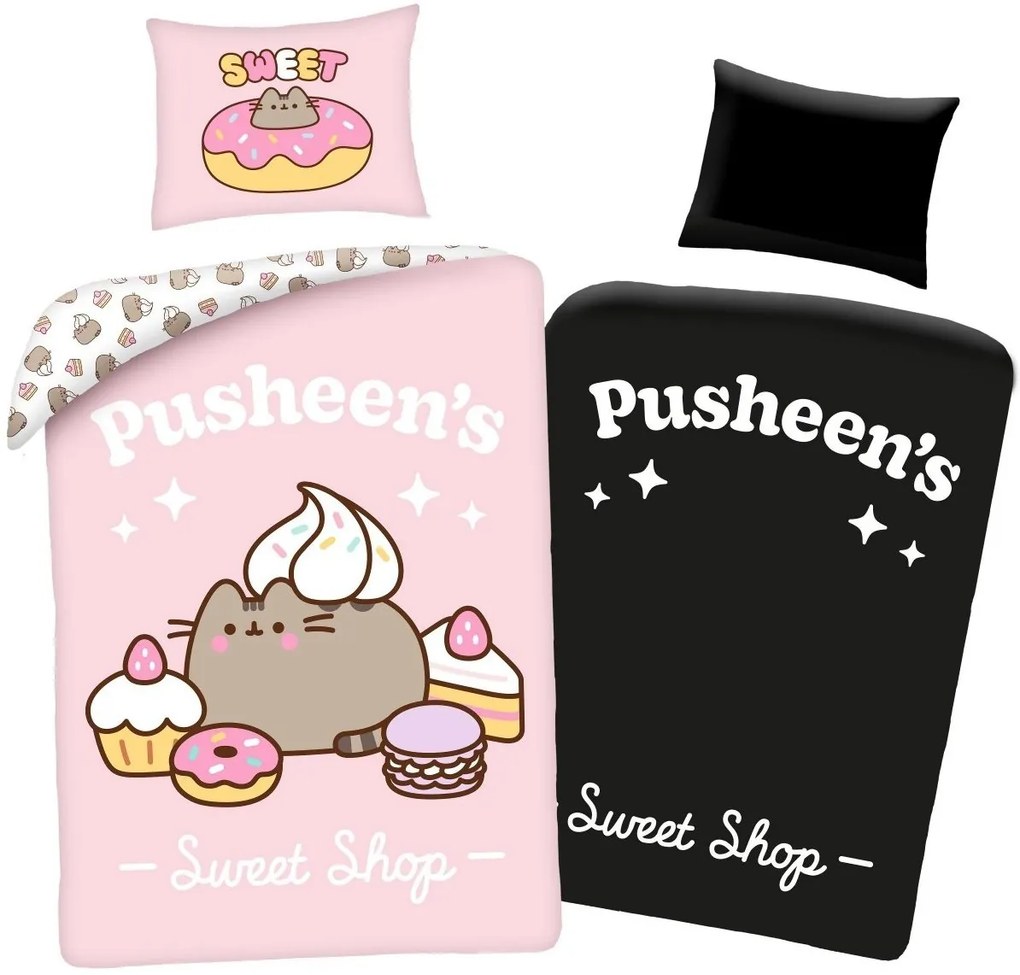 Bavlnené posteľné obliečky so svetielkujúcim efektom Cukráreň mačičky Pusheen - 100% bavlna - 70 x 90 cm + 140 x 200 cm