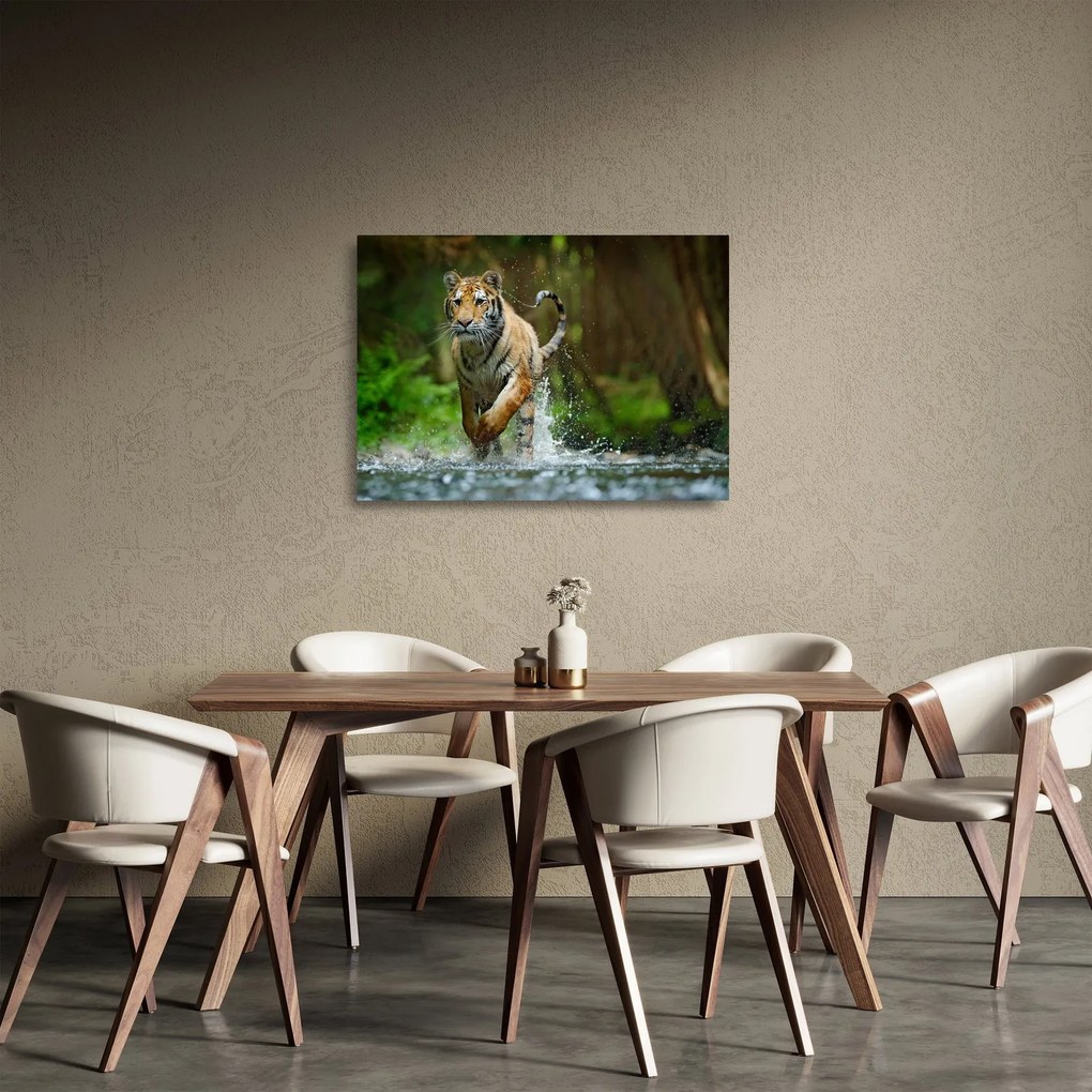 Sklenený obraz bežiaceho tigra (70x50 cm)