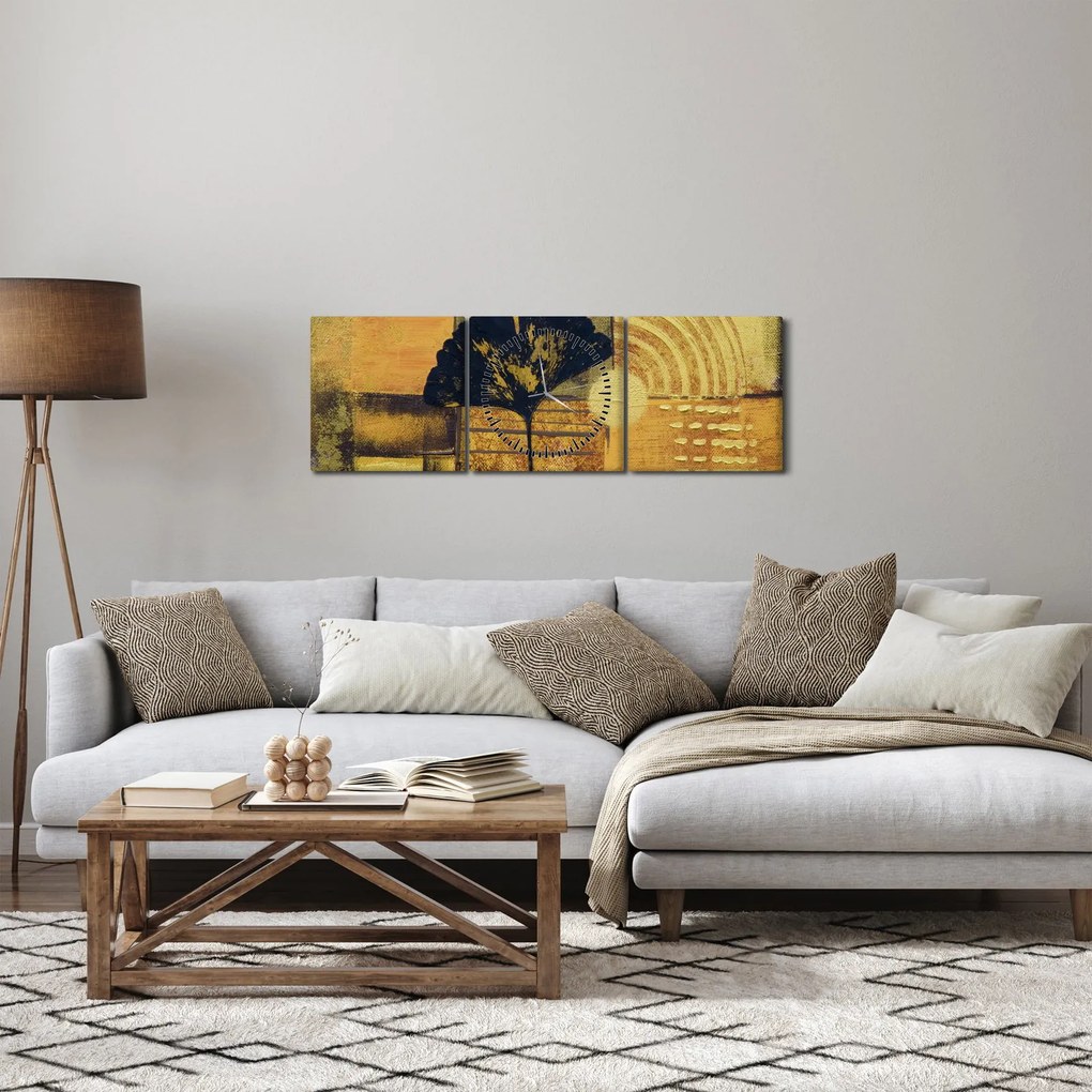 Obraz - List ginkgo (s hodinami) (90x30 cm)