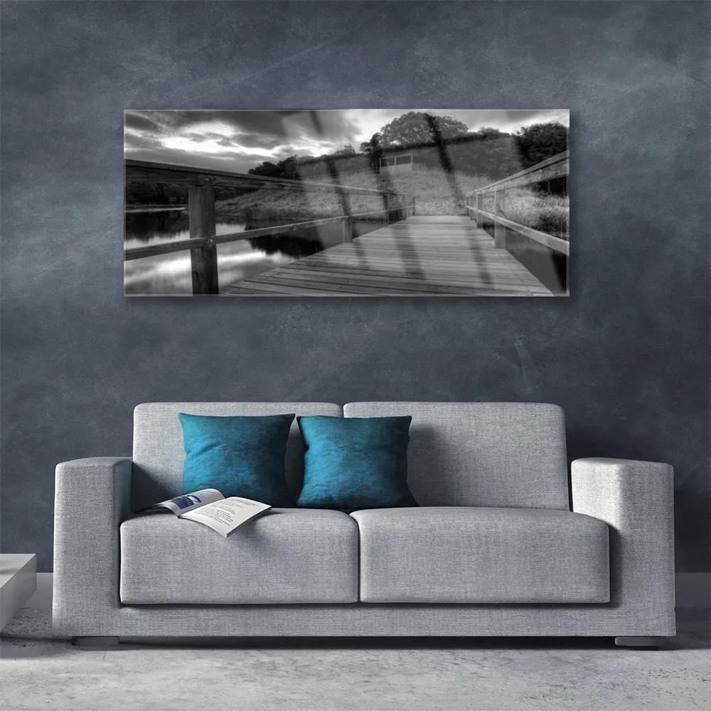 Obraz plexi Mólo čiernobiele jazero 125x50 cm