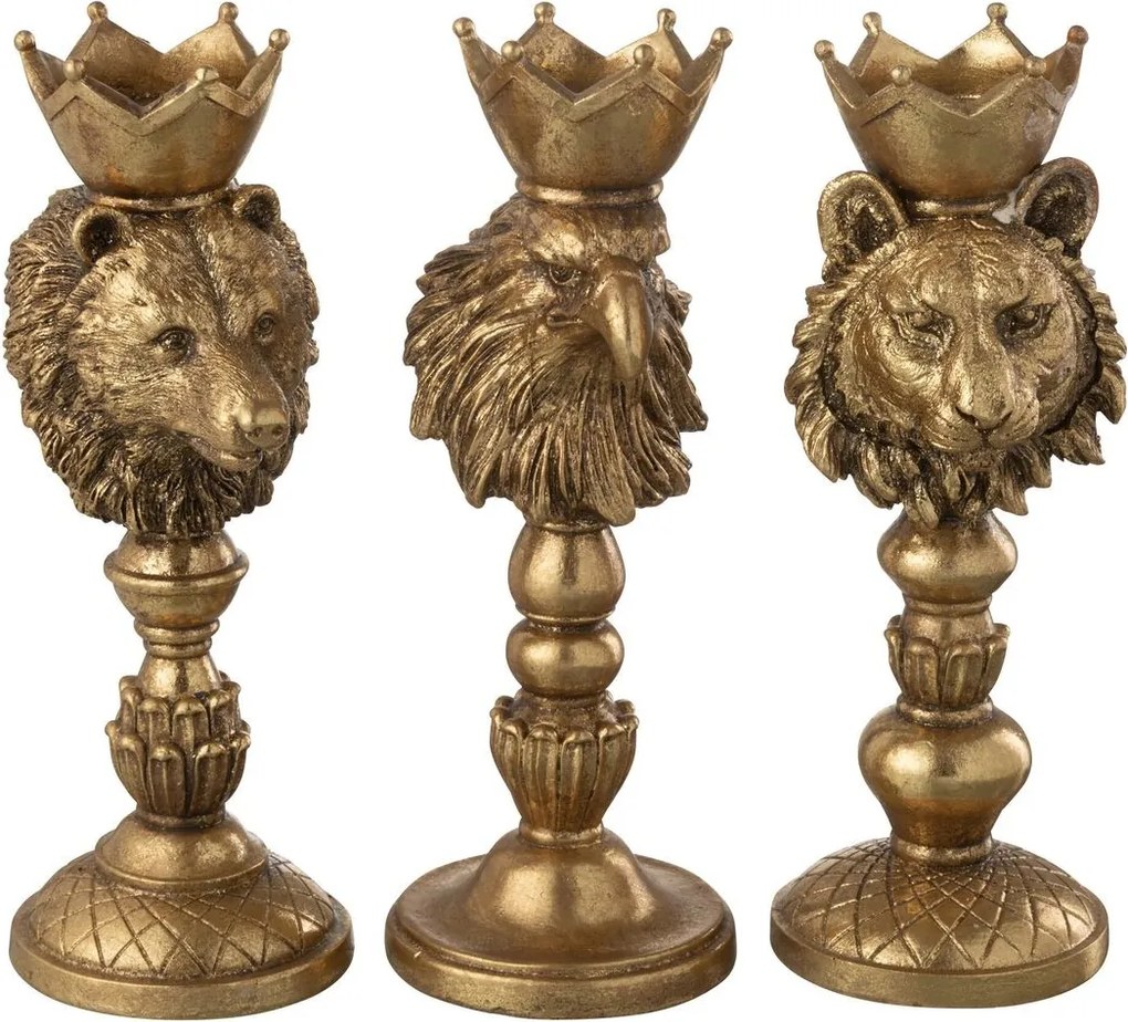 Set 3ks zlatý antik svietnik na podstavci lev medveď a orol s korunou - Ø 10*8*23 cm