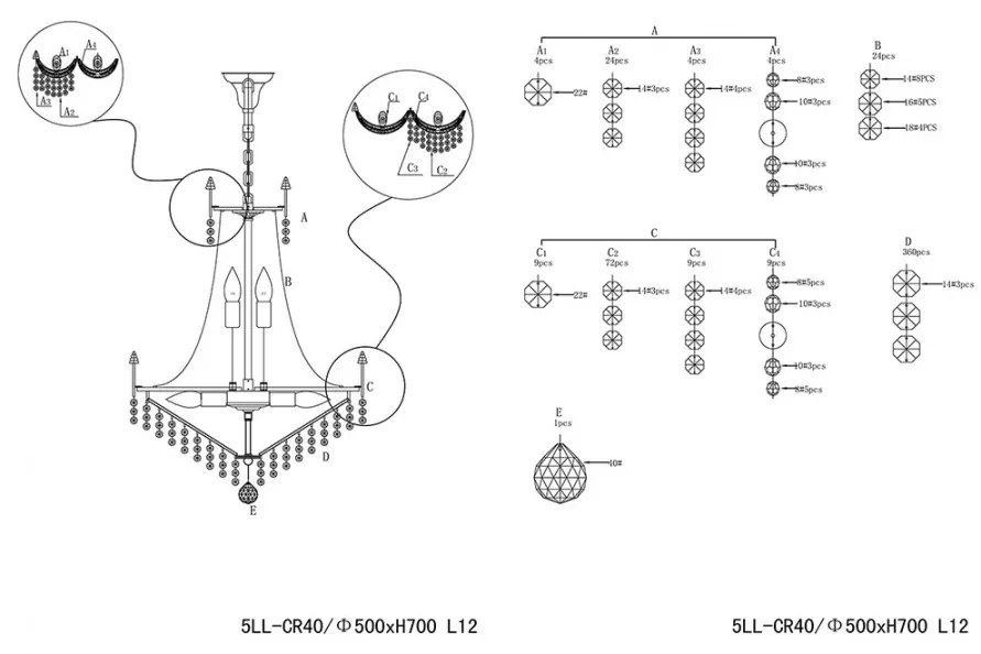 Krištáľový luster do obývačky Ø50*72