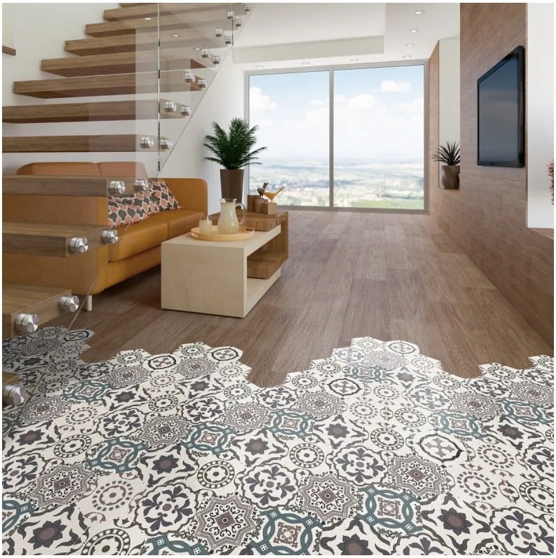 Sada 10 samolepiek na podlahu Ambiance Floor Stickers Hexagons Solenna, 40 × 90 cm