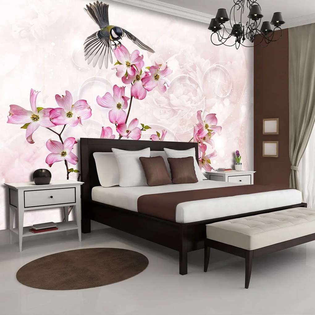 Fototapeta - Vtáčik na kvetine (152,5x104 cm)