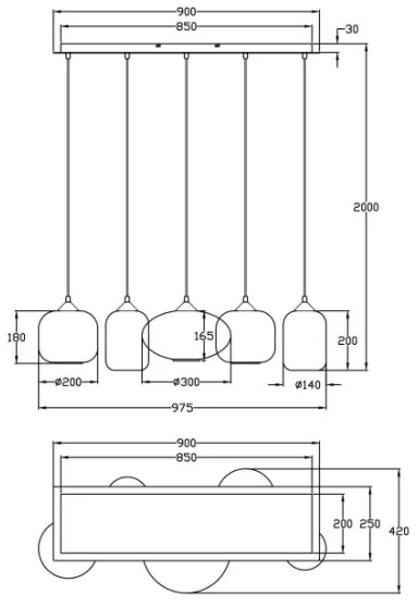 Fabas Luce 3627-48-126 - Luster na lanku GILLIS 5xE27/40W/230V šedá/čierna