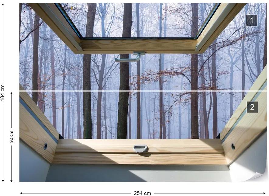 GLIX Fototapeta - Misty Forest 3D Skylight Window View Vliesová tapeta  - 254x184 cm