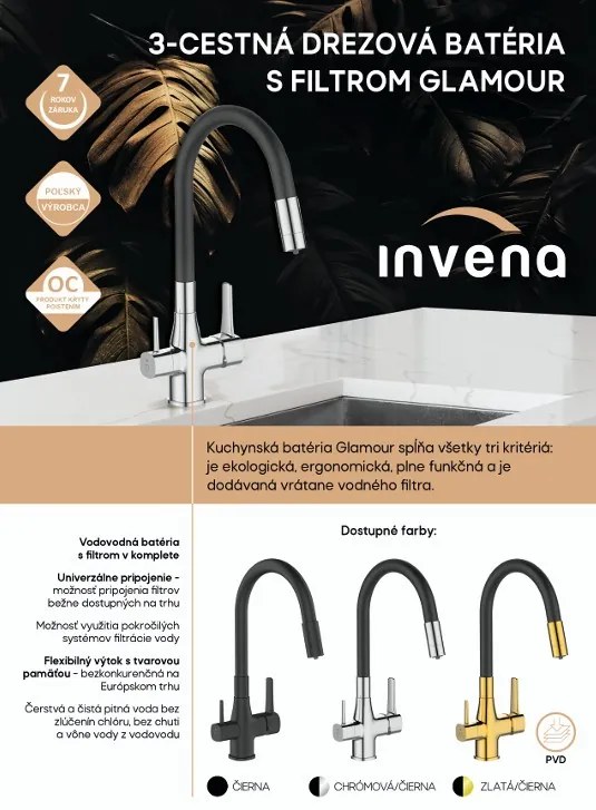Invena Magic, stojanková drezová batéria s flexibilným ramenom a filtrom na pitnú vodu, biela matná, INV-BZ-02-F02-V