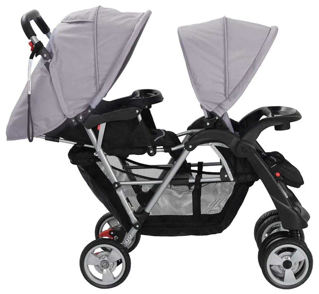 Súrodenecký kočík, oceľ, sivo čierny