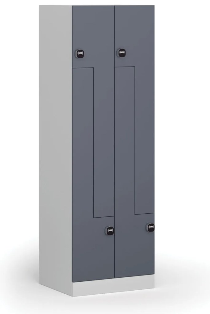 Kovová šatníková skrinka Z, 4 oddiely, 1850 x 600 x 500 mm, demont, zámok s čítačkou RFID kariet, tmavosivé dvere