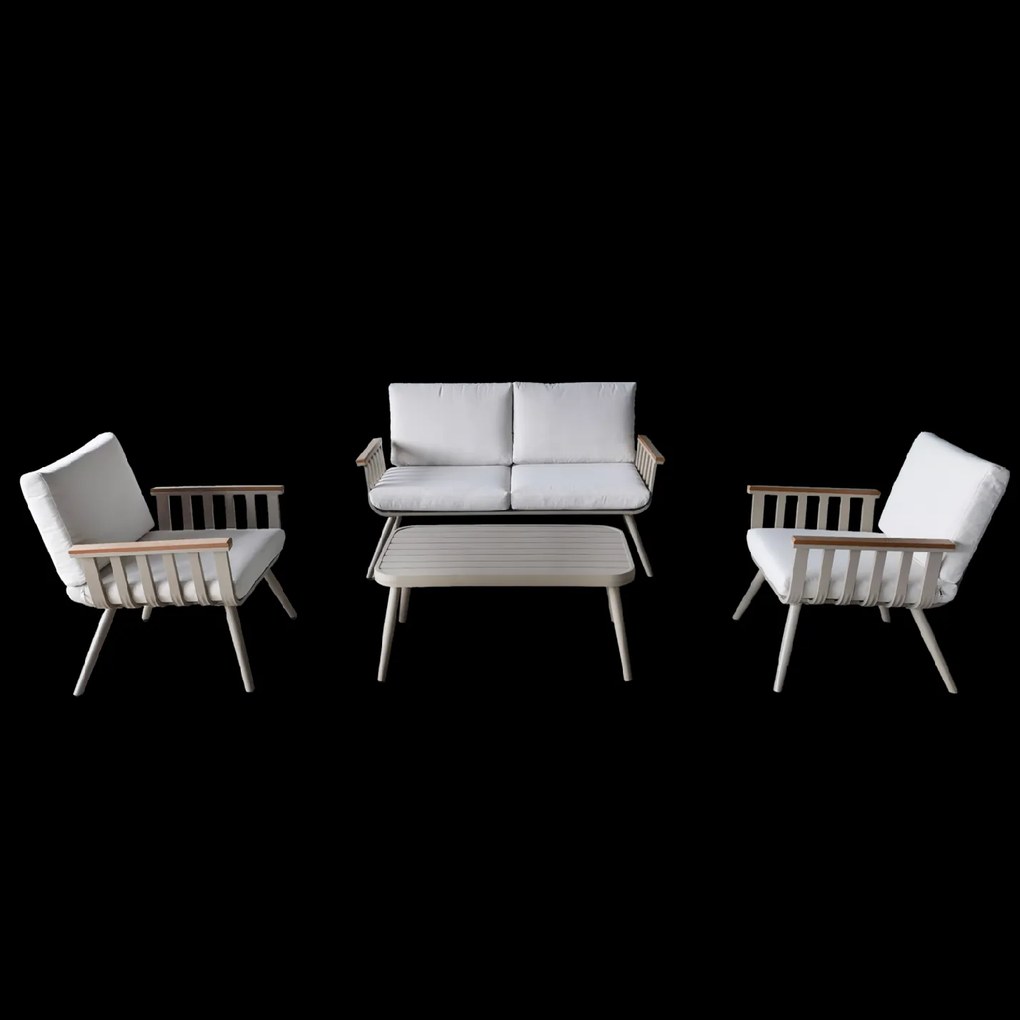 Garden Line SÚPRAVA HLINÍKOVÉHO NÁBYTKU (SOFA + 2 KRESLÁ + STÔL) BEŽOVÁ + BEŽOVÉ VANKÚŠE *9408