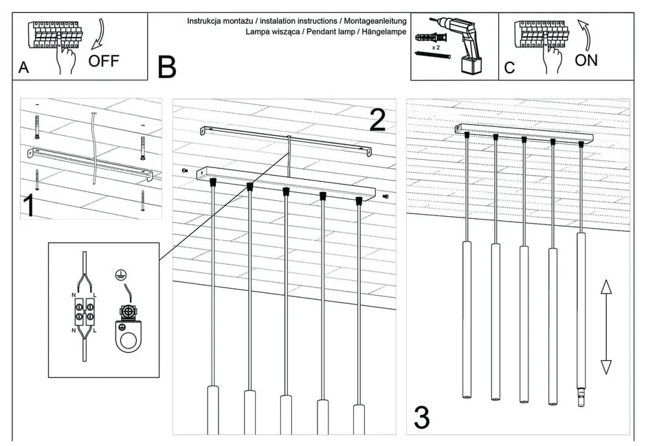 Čierne závesné svietidlo Sollux Fideus, dĺžka 45 cm