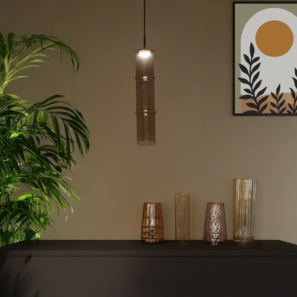 Závesné svietidlo Bato, 1x svetlohnedé sklenené tienidlo, b