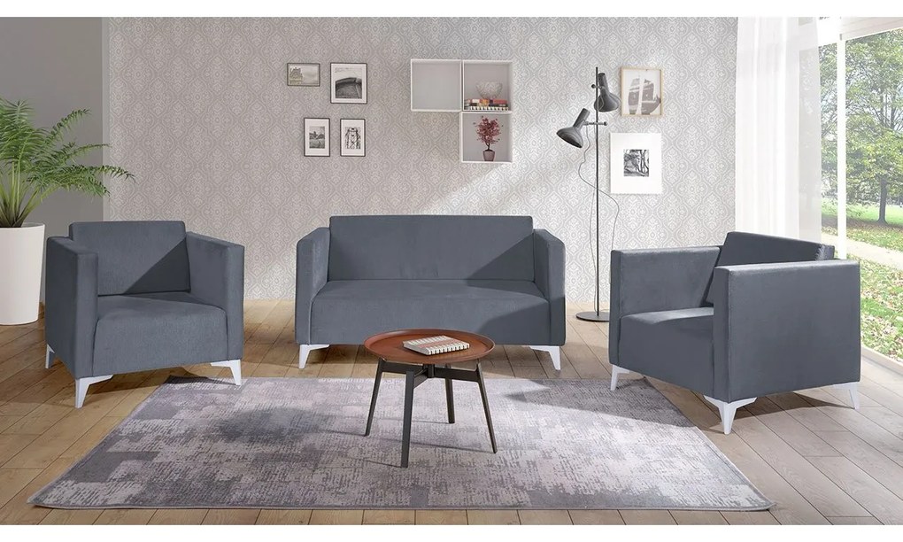 Sedacia súprava Denim 2+1+1, Dostupné poťahy: Solo 263, Farby nožičiek: biely lesk