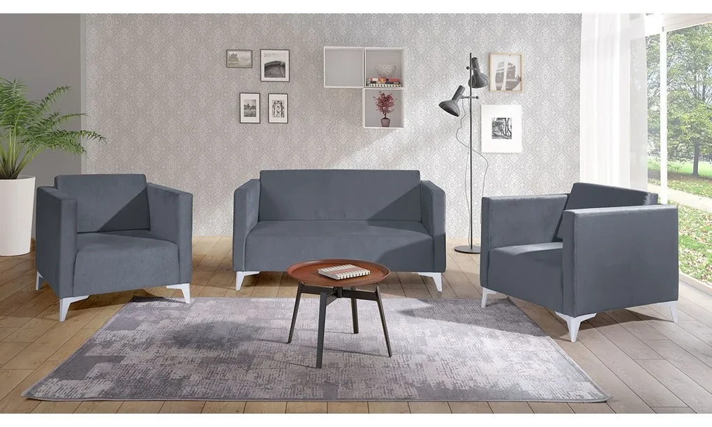 Sedacia súprava Denim 2+1+1, Dostupné poťahy: Solo 263, Farby nožičiek: biely lesk