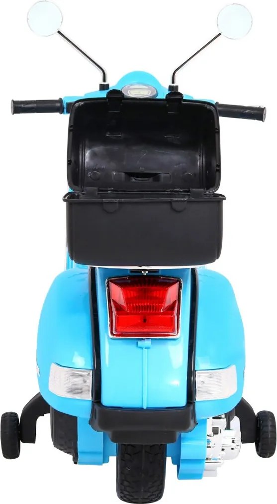 Ramiz Vespa elektrický skúter pre deti Modrá + pomocné kolieska + audio + ekokoža + EVA + pomalý štart