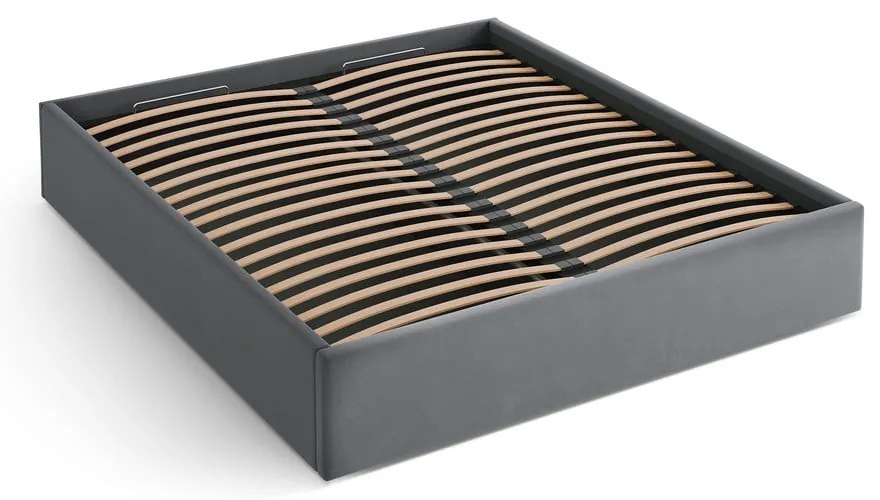 Sivá čalúnená dvojlôžková posteľ s úložným priestorom/bez čela s roštom 160x200 cm Susan – Micadoni