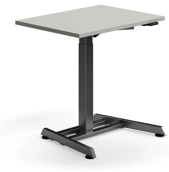 Výškovo nastaviteľný stôl QBUS, s centrálnou nohou, 800x600 mm, čierny rám, svetlošedá