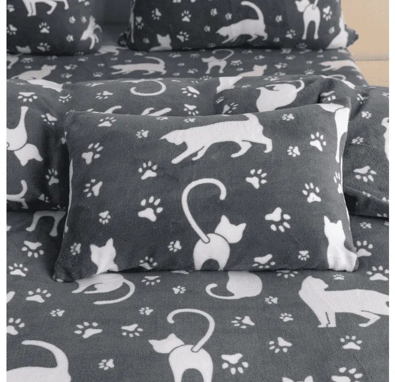 Obliečky mikroplyš WHITE CATS sivé Rozmer obliečky: 2 ks 70 x 90 cm | 200 x 220 cm
