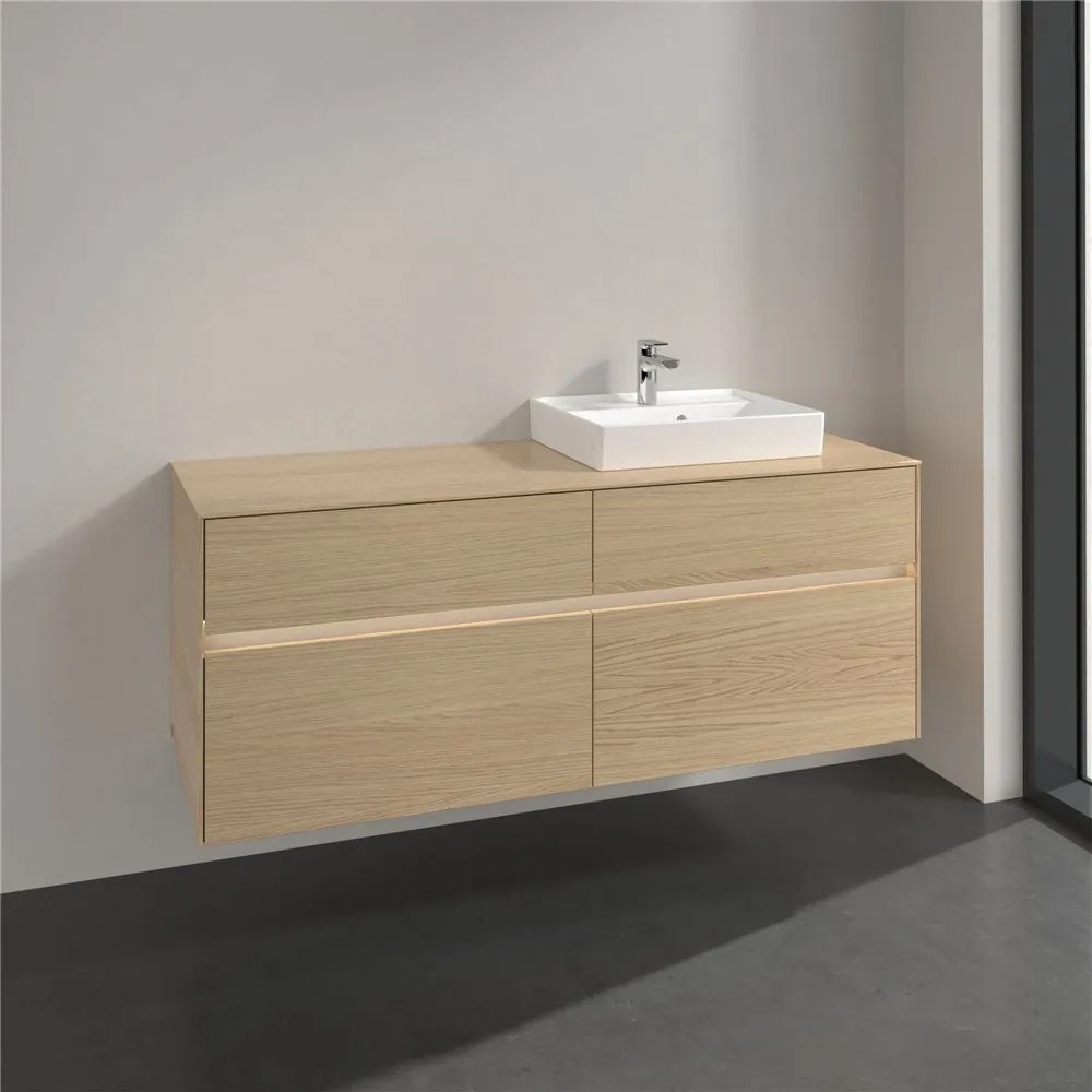 VILLEROY &amp; BOCH Collaro závesná skrinka pod umývadlo na dosku (umývadlo vpravo), 4 zásuvky, s LED osvetlením, 1400 x 500 x 548 mm, Nordic Oak, C075B0VJ