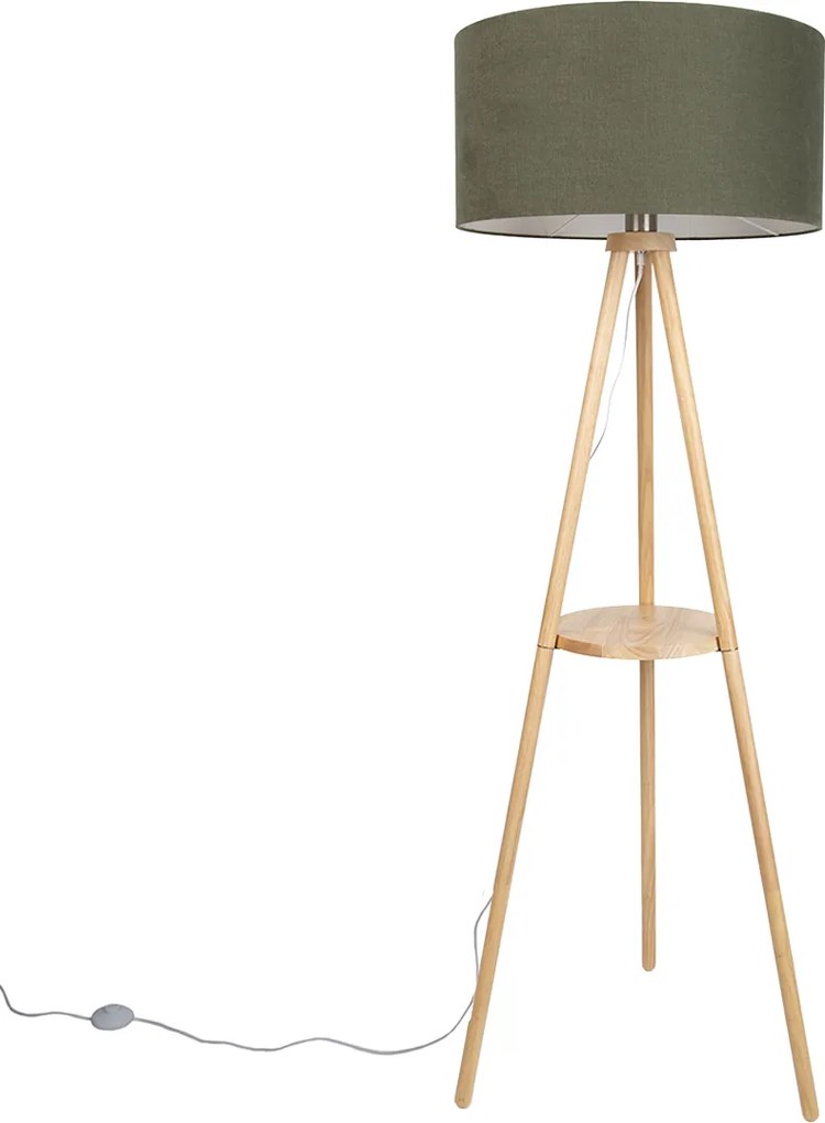 Drevená stojacia lampa s trojnožkou so zeleným tienidlom 50 cm - Lou
