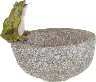 Kŕmidlo pre vtáčiky Žaba na miske, šedý polyresin%