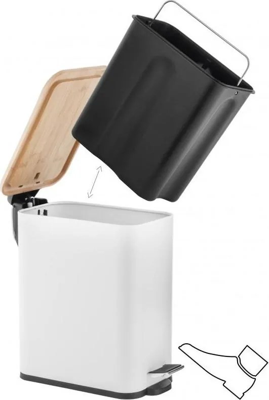 Odpadkový kôš do kúpeľne TOBY s bambusovým krytom 5l - biely