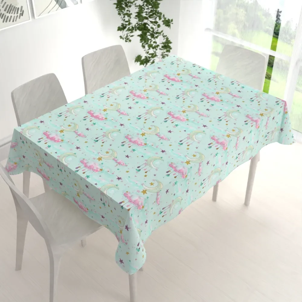 Biante Detský bavlnený obdĺžnikový obrus Sandra SA-522 Mesačná obloha na mintovom 120x180 cm