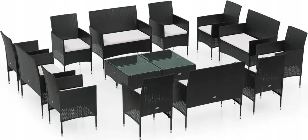 vidaXL 16-dielna sedacia súprava do záhrady s vankúšmi, čierna