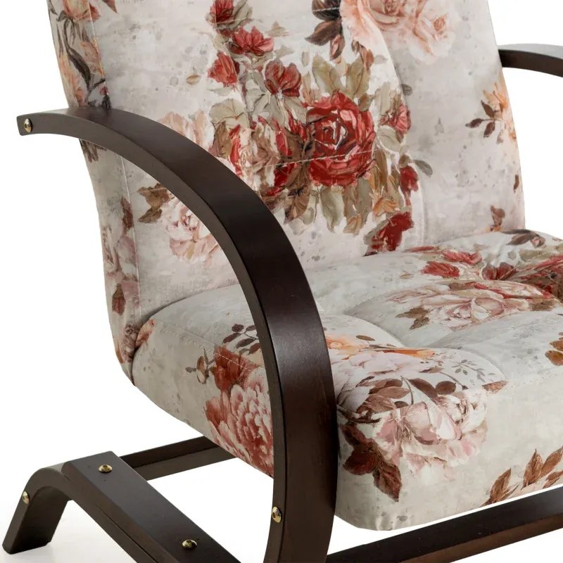 Kreslo Lux kvety, béžová - růže / orech (3995/105)