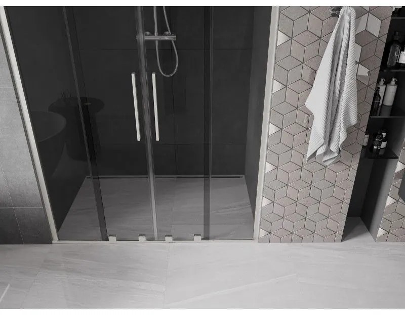 Mexen Velar Duo, posuvné sprchové dvere do otvoru 140 cm, 8mm šedé sklo, brúsená oceľ, 871-140-000-42-97