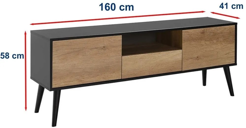 TV stolík/skrinka Hincindus (čierna + prírodná). Akcia -19%. Vlastná spoľahlivá doprava až k Vám domov. 1121592
