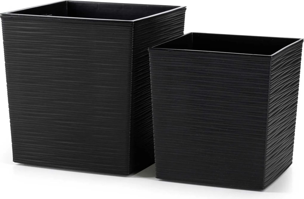 PLASTOVÝ KVETINÁČ FLORE RIFLO SADA 2KS 30X30 CM+25X25 CM ČIERNA