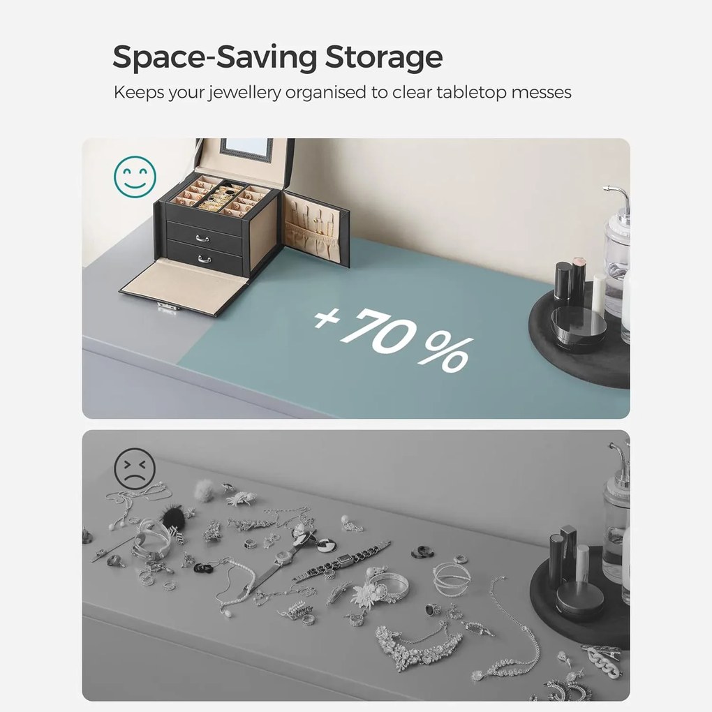 Šperkovnica 3-úrovňová, 2 zásuvky, s cestovným puzdrom, čierna