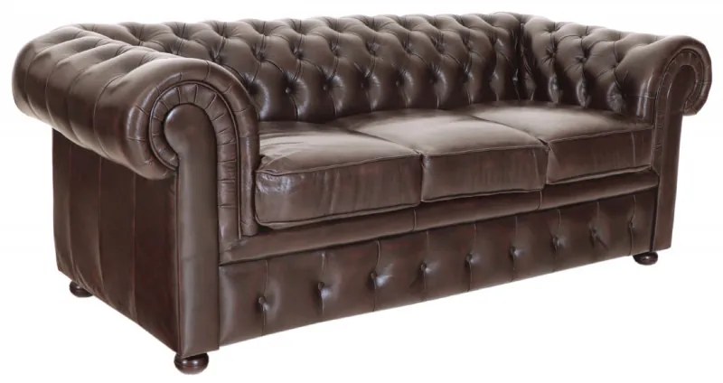 Pohovka trojmiestna Chesterfield Comfort z pravej hovädzej kože Brown Brown