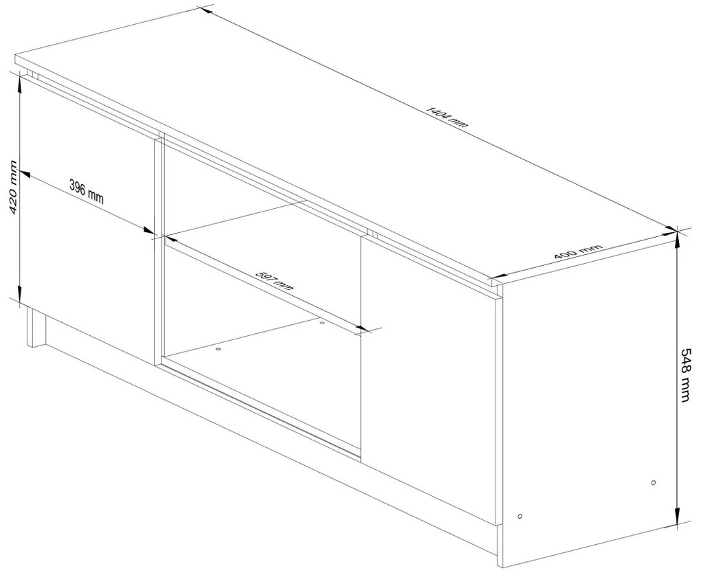 TV stolík Beron 140 cm čierny lesk/biely