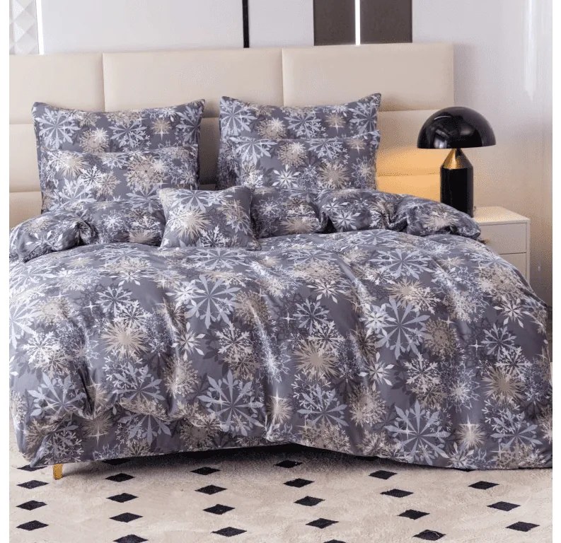 Sada 2ks obliečok z mikrovlákna SNOWFLAKE modrosivé + plachta Jersey 180x200cm biela, dvojlôžko