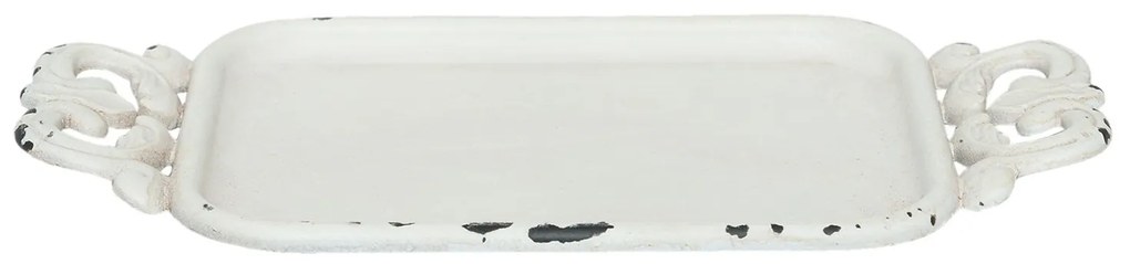 Biely antik kovový tácka - 16 * 8 * 1 cm