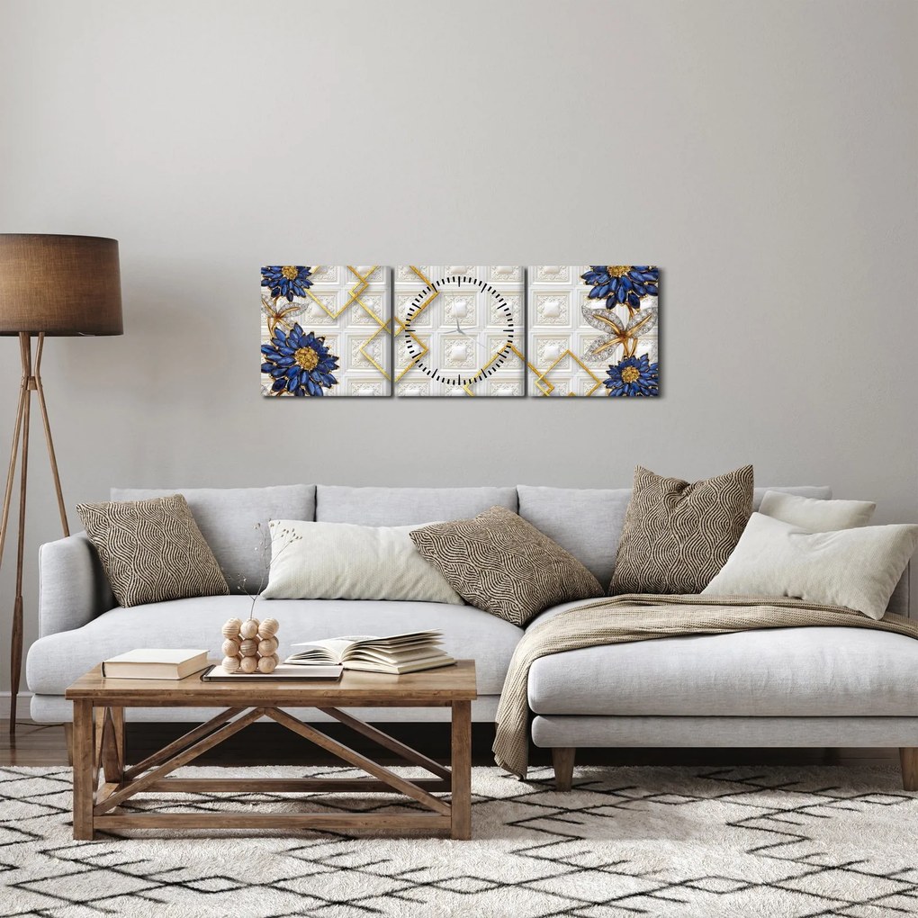 Obraz - Diamantové kvety (s hodinami) (90x30 cm)