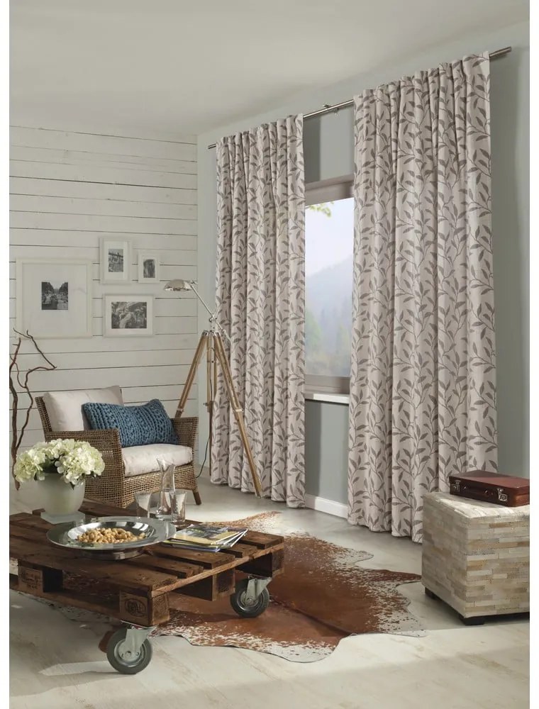 Sivo-béžový záves s prímesou ľanu 140x245 cm List – Sehlbach