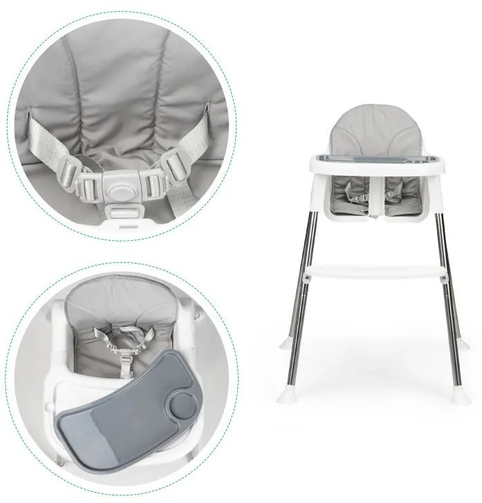 Detská stolička na kŕmenie 2v1 v sivobielej farebnej kombinácii
