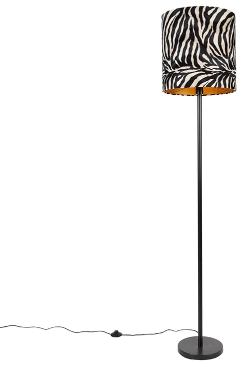 Moderná stojaca lampa čierna s látkovým tienidlom zebra 40 cm - Simplo