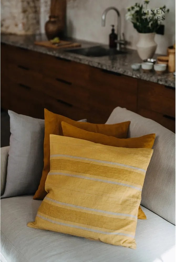 Ľanová obliečka na vankúš 40x40 cm Amber Bronze Stripes – Linen Tales