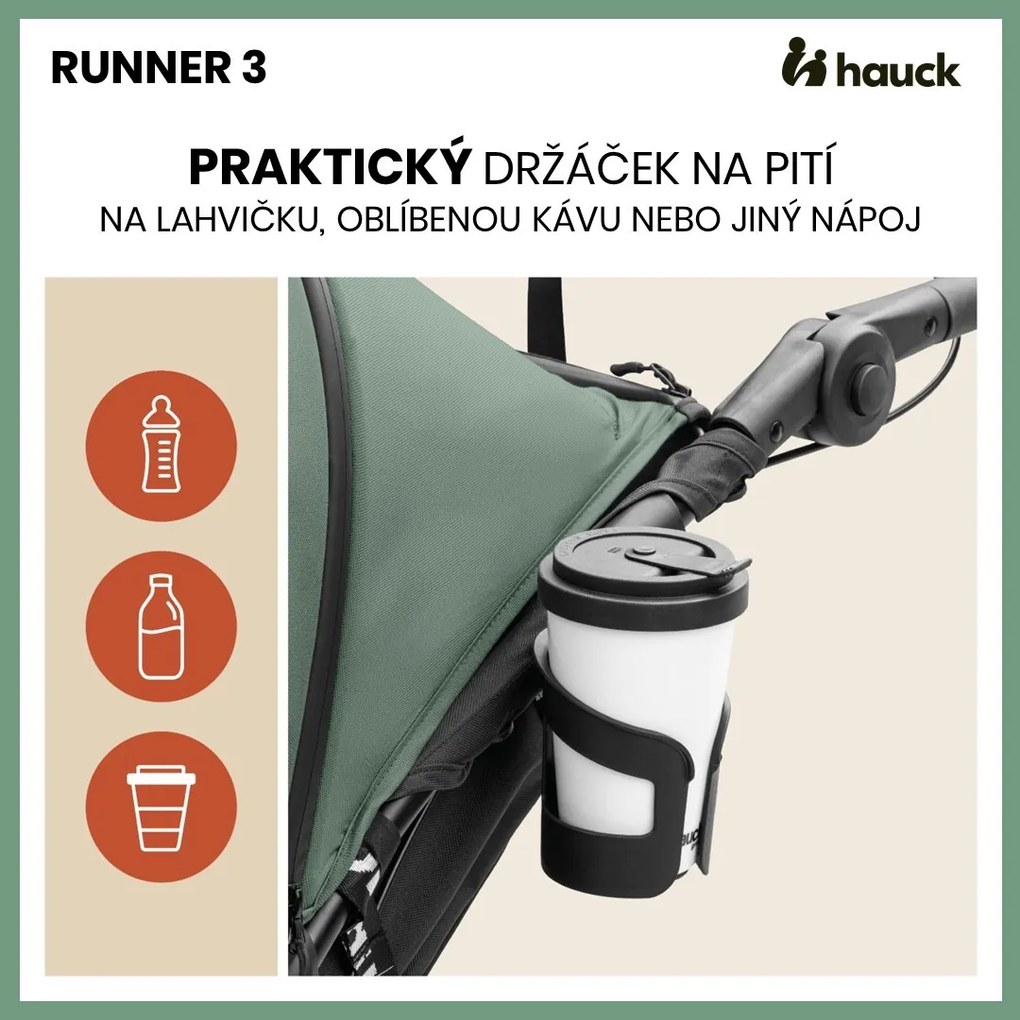 Hauck Kočík športový Runner 3 s ručnou brzdou Jungle Green 2024