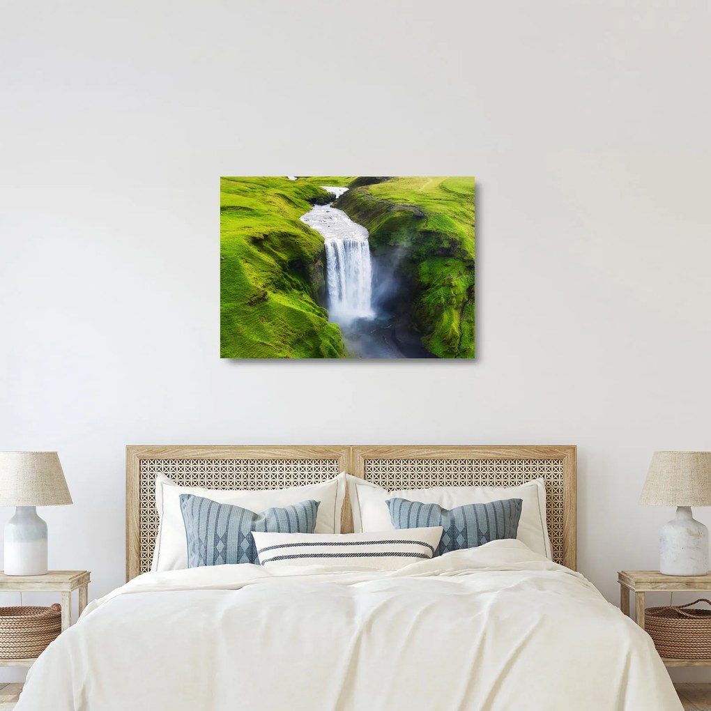 Sklenený obraz - Vodopád Skogafoss (70x50 cm)