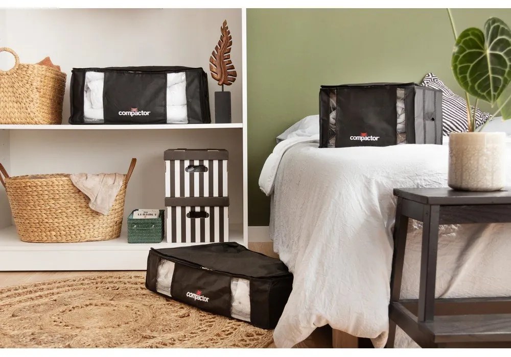 Čierny úložný box na oblečenie pod posteľ Compactor XXL Black Edition 3D, 145 l